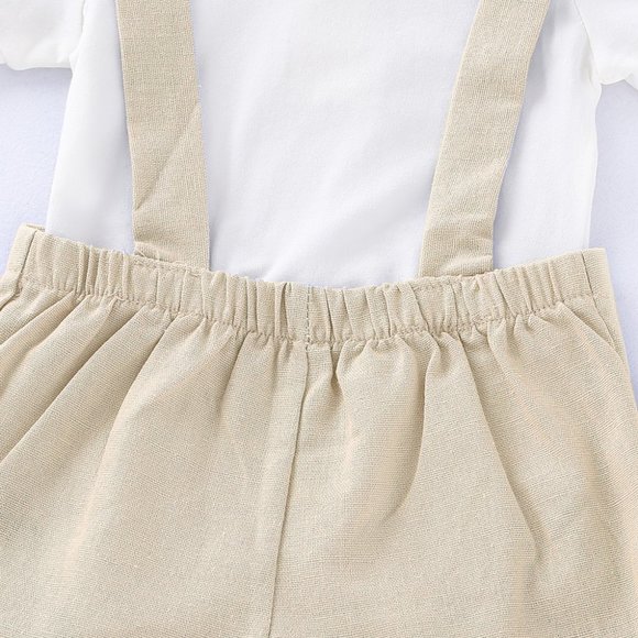 Classic Winnie the Pooh Beige Boy First Birthday Outfit Clothes Suspenders - Picture 8 of 9